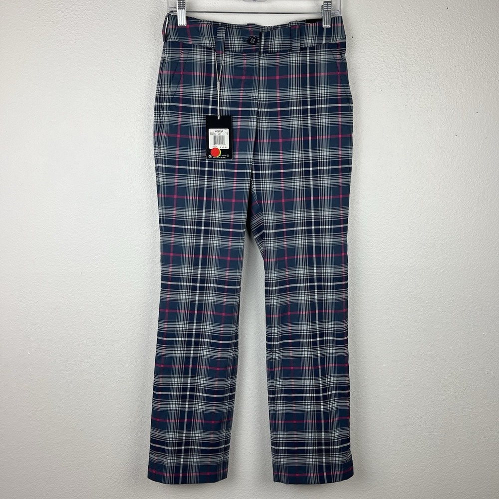 NIKE GOLF Tour Performance Dri-Fit Women's 2 Modern Rise Pants Blue Pink Plaid